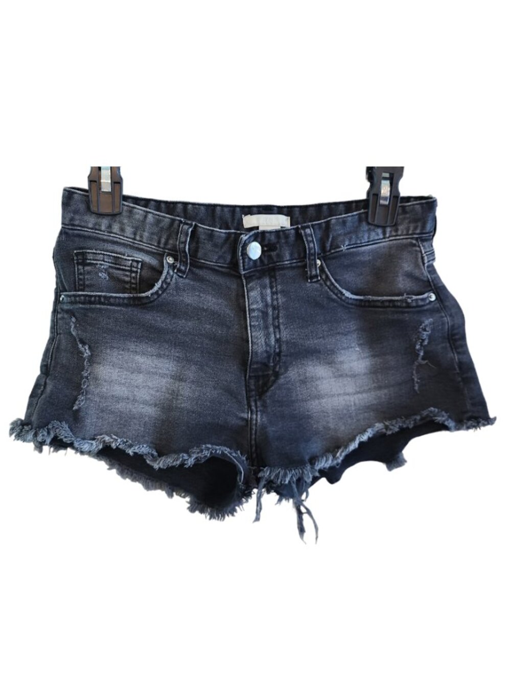 H&M Sz 6 Denim Jean Cut Off Shorts Distressed Raw Hem Black
